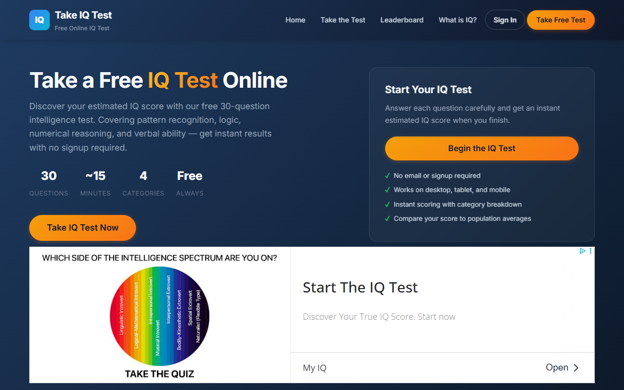 Take IQ Test — Free Online IQ Assessment